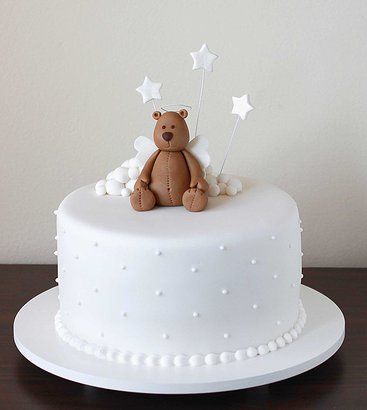 decoração de batizado urso anjo