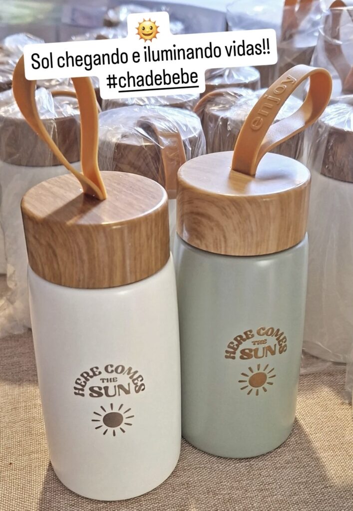 garrafa termica 250 ml tampa madeira lembrancinhas de cha de bebe elegantes